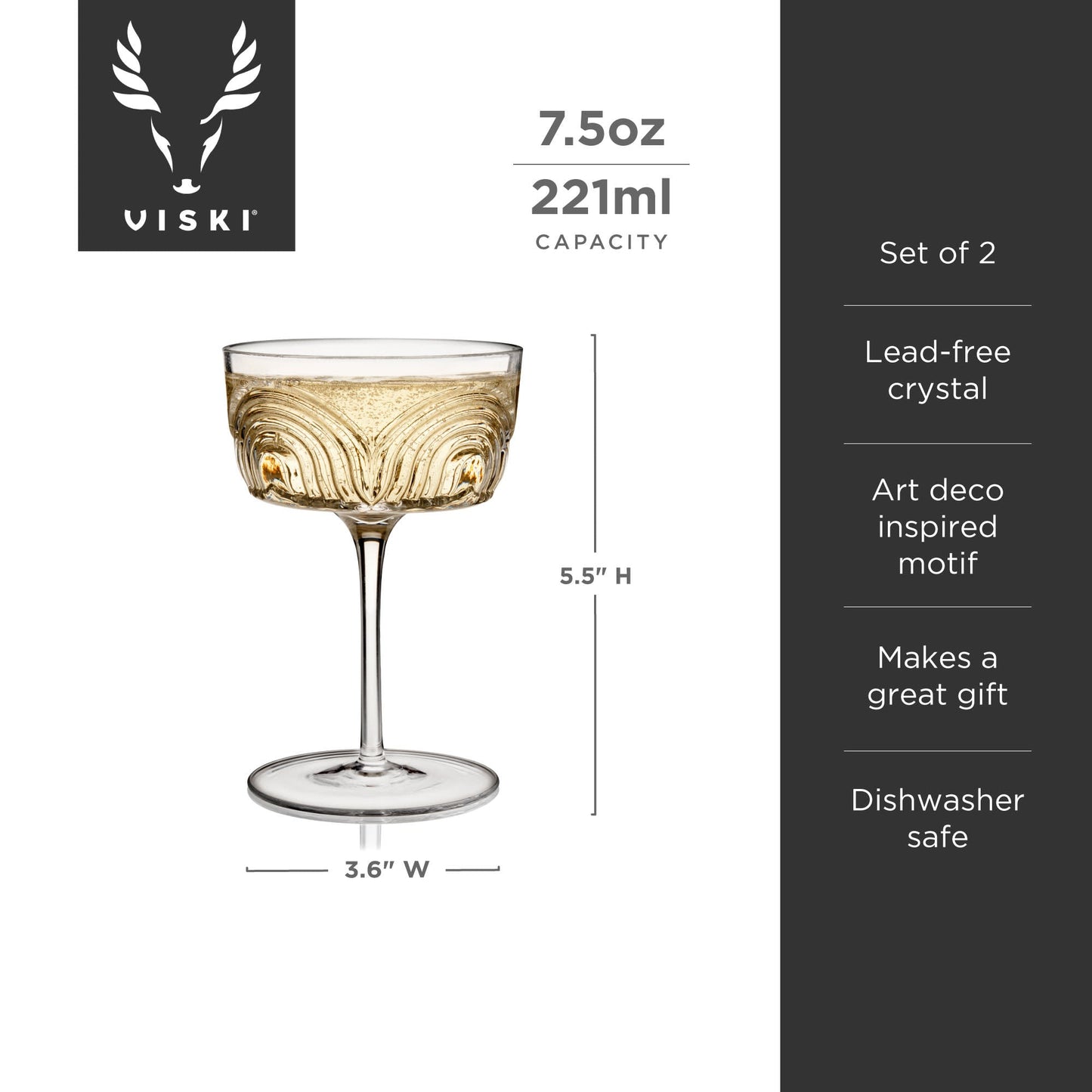 Textured Arch Crystal Cocktail Glass
