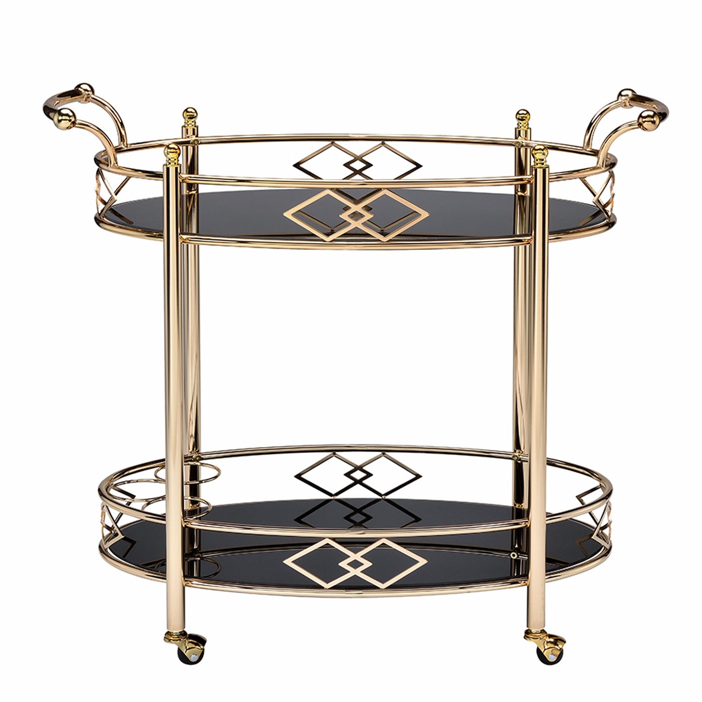Bar Cart, Metal Framed Serving Cart with Tempered Glass Top and Open Bottom Shelf, Gold and Black