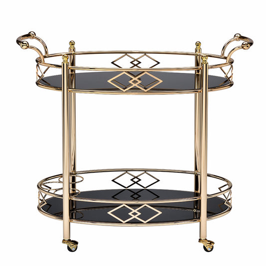 Bar Cart, Metal Framed Serving Cart with Tempered Glass Top and Open Bottom Shelf, Gold and Black